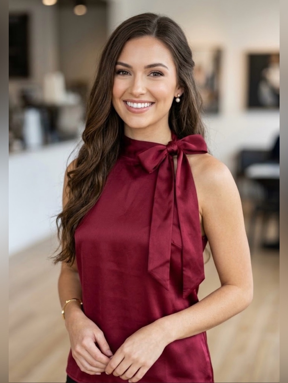 Cremieux Burgundy Satin Halter Blouse size XS
